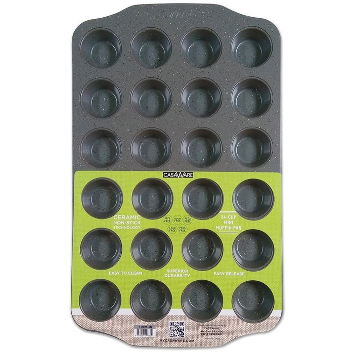 CasaWare Mini Muffin Pan 24 Cup Ceramic Coated Non-Stick (Silver Granite)