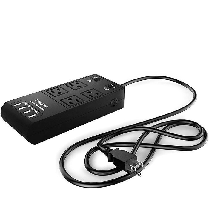Vinpie Portable International 4-Outlet Surge Protector Travel Charger with 4-USB Charger Ports, Power Strip Charging... N5