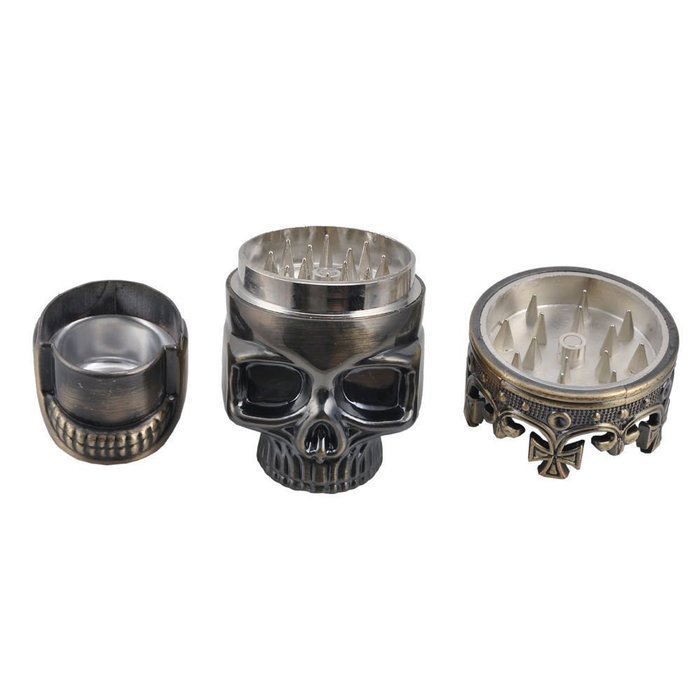 New Chic Portable Bronze Crown King Skull Cigarette Herb Grinder 3 Parts Herb Grinder with Pollen Catcher Nice...