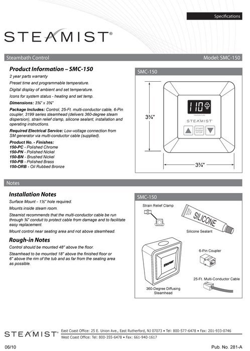 Steamist SMC-150-PC Time/Temperature Control, Polished Chrome N3