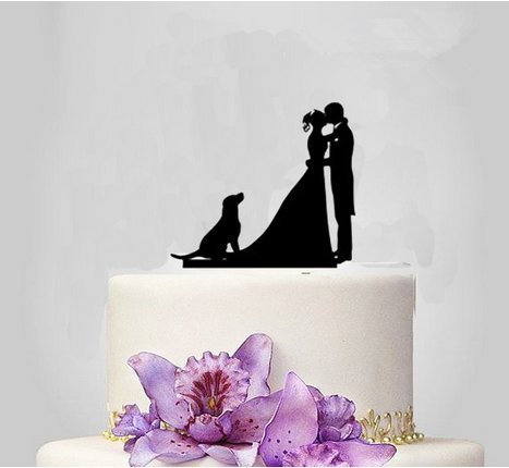 ShinyBeauty Wedding-Cake-Topper-Dog,Mr and Mrs Cake Topper,Acrylic Cake Topper,Silhouette Cake Topper (Design 5)