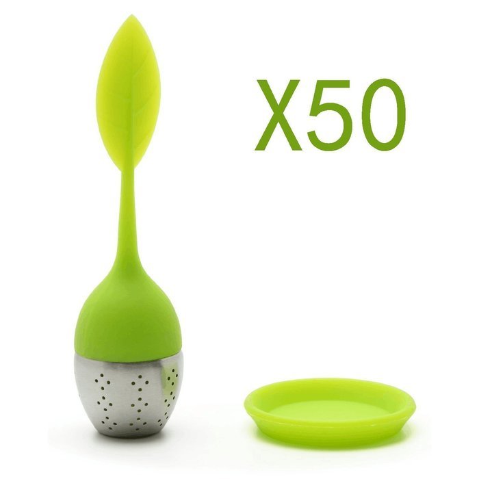 Tea Infuser Leaf Strainer Handle with Steel Ball Silicone Leaf Green (1)
