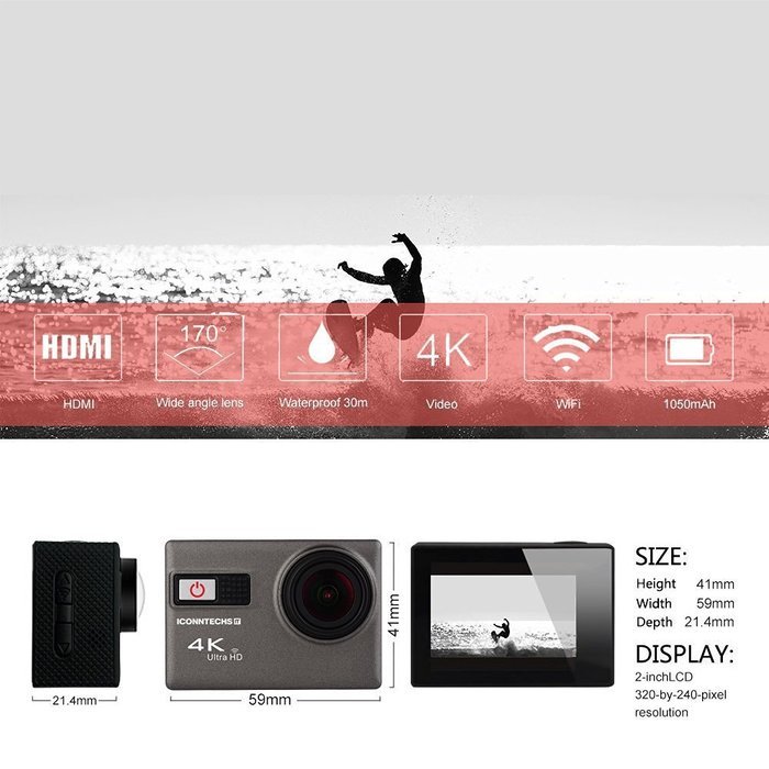 ICONNTECHS IT Ultra HD 4K Sport Action Camera WIFI 1080P 60fps HDMI 20MP+ 170 Degree Wide Viewing Angle Waterproof... N21