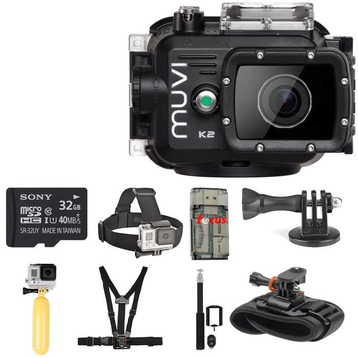 Veho VCC-006-K2 MUVI K-Series K2 1080p Wi-Fi Handsfree Camcorder + Sony SR32UYA/TQMN Memory Card + Deluxe Accessory...