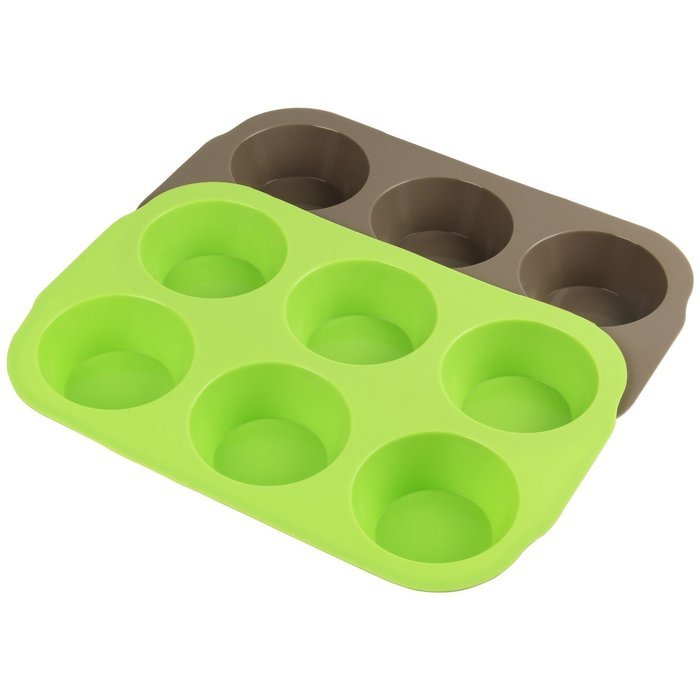 Yilove 6 Cup Silicone Muffin Pan,Set of 2 (Coffee brown and Lemon green) N3