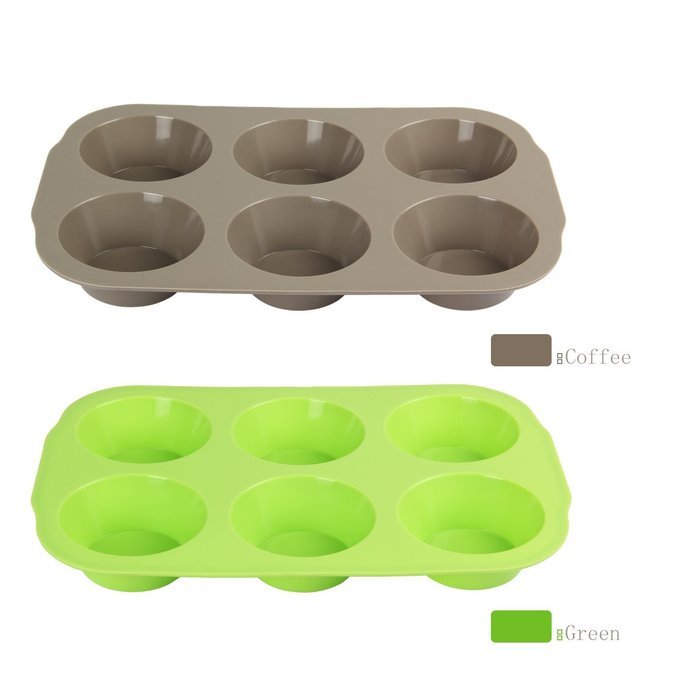 Yilove 6 Cup Silicone Muffin Pan,Set of 2 (Coffee brown and Lemon green) N4