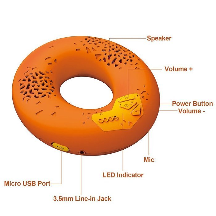 CODE Donut Premium Portable Wireless Bluetooth Speaker with NFC Tag (Orange, Dual Drivers, Built-in Speakerphone... N5