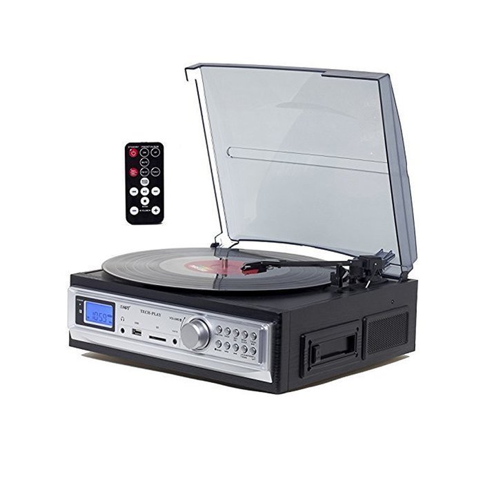 TechPlay ODC17 WD, 3-Speed Turntable & Cassett player W/SD USB, MP3 Encoding System and AM/FM Stereo Radio & built-in...