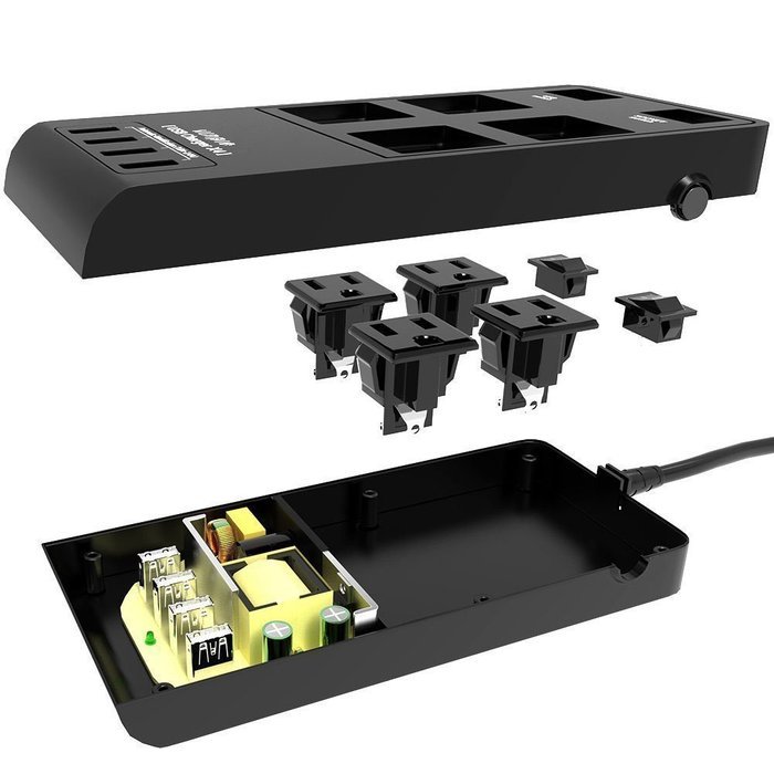 Vinpie Portable International 4-Outlet Surge Protector Travel Charger with 4-USB Charger Ports, Power Strip Charging... N6
