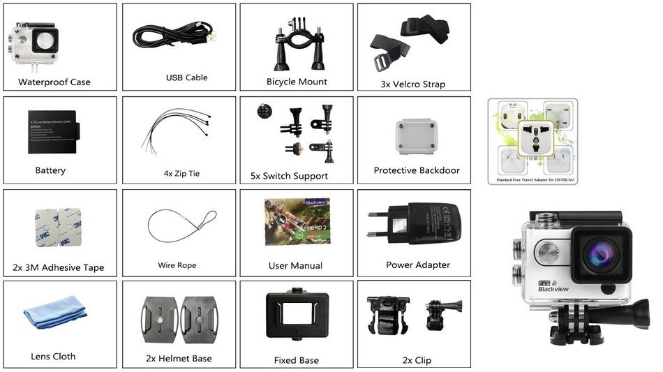 Blackview Wi-Fi 2K Sports Action Camera- Sony Sensor, 2K 30FPS, 1080p 60FPS, 170 Degree Lens, 16MP, 2 Inch LCD... N8