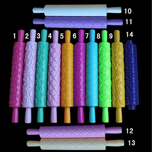 1x Chic Embossed Rolling Pin Fondant Cake Sugarcraft Decorating Mold Tools (Pink)