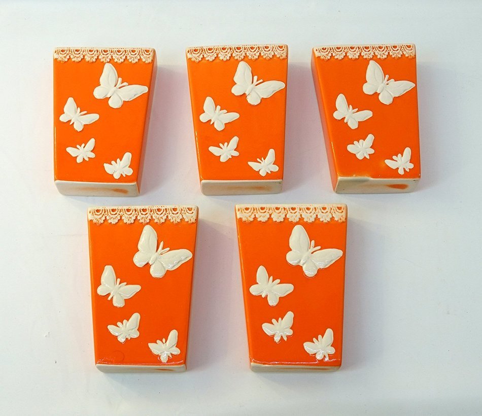 Cuorifoglio 0265T Radiators Humidifier, Ceramic, White Butterflies on an Orange Background, Trapezoid Shape (Pack...