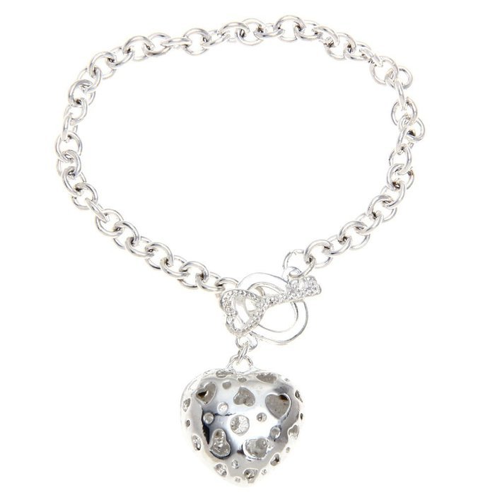 Fashion Women 925 Silver Plated Bangle Bracelet Crystal Charm Chain for Ladies