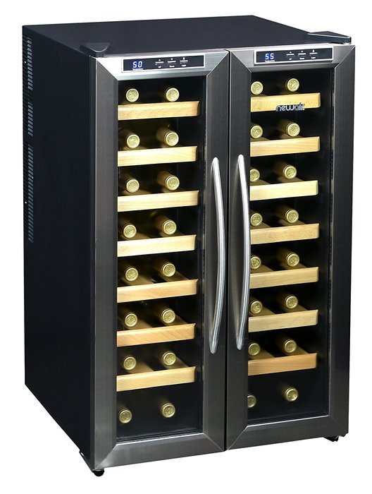 NewAir AW-321ED 32 Bottle Dual Zone Thermoelectric Wine Cooler, Stainless Steel & Black N7