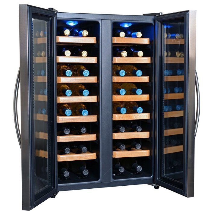 NewAir AW-321ED 32 Bottle Dual Zone Thermoelectric Wine Cooler, Stainless Steel & Black N8