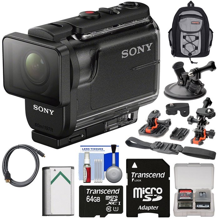 Sony Action Cam HDR-AS50 Wi-Fi HD Video Camera Camcorder with 64GB Card + Battery + Backpack + 2 Helmet & Suction... N2