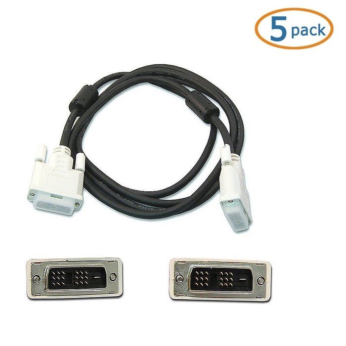 WOVTE DVI to DVI Single Link 18+1 Pin Digital Video Monitor Cable 6ft White Pack of 5 N2