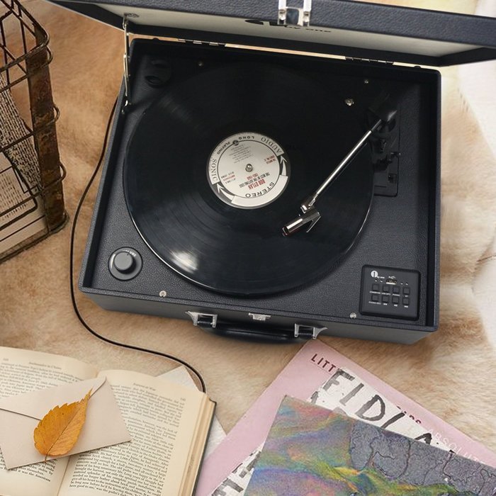 1byone Suit-case Style Turntable with Speaker, Bluetooth support and Vinyl-To-MP3 Recording, Belt Driven Record...