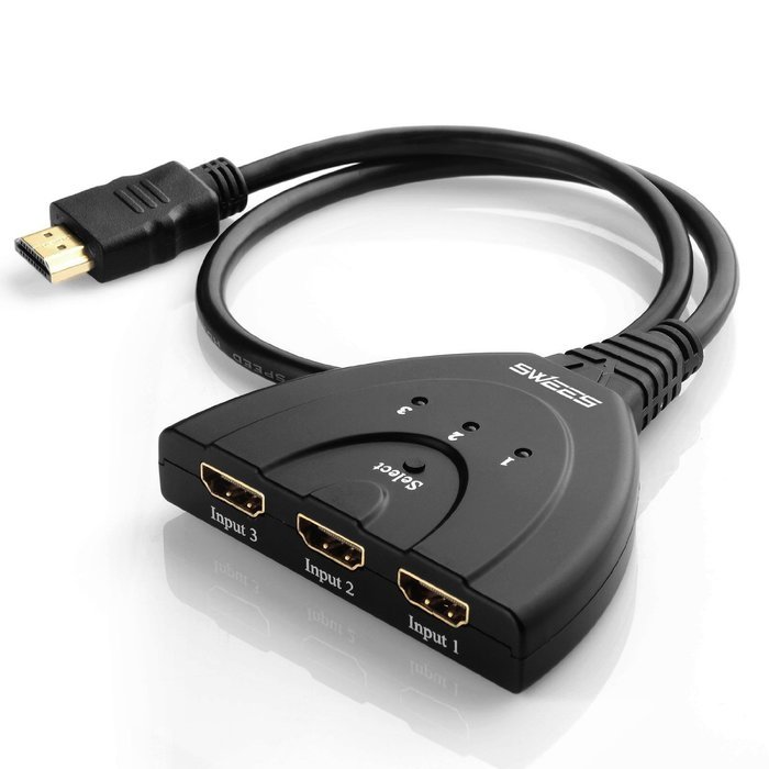 HDMI Switch, Swees 3 Port HDMI Switcher 3D Ready / Full HD 1080p - flexible 3 port switch | 3 x IN / 1 x OUT |...