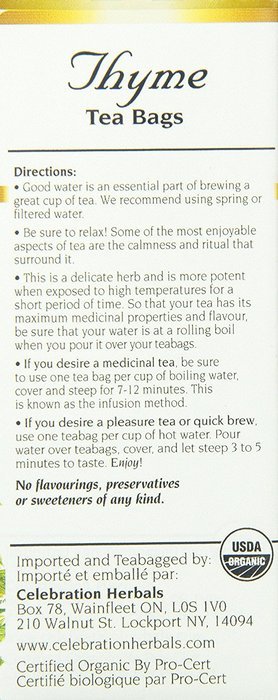 Celebration Herbals Organic Thyme Tea Caffeine Free -- 24 Herbal Tea Bags N2