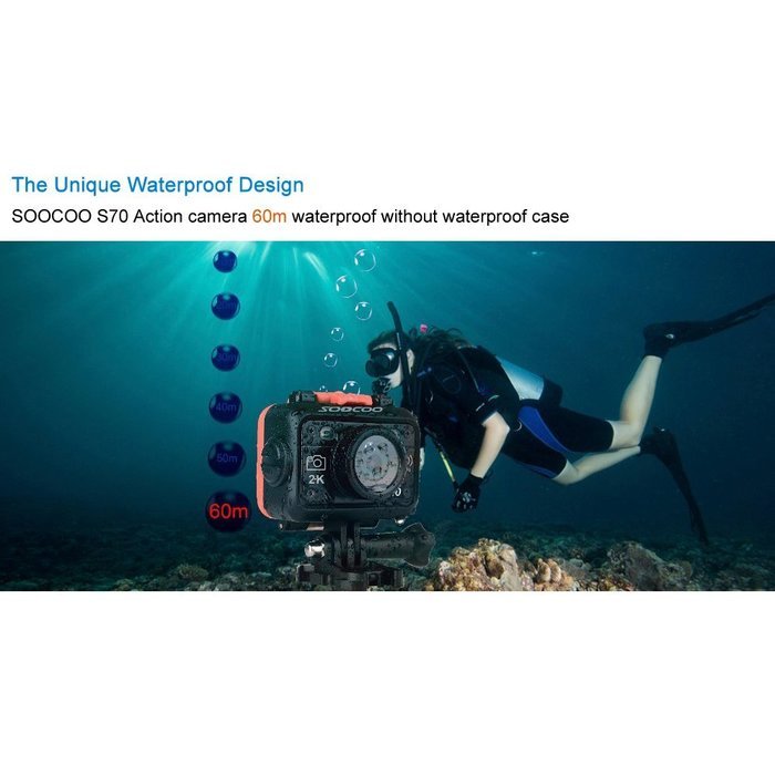 SOOCOO Sports Camera 1080P HD 170 Degrees Wide Angle 60M Waterproof Outdoor Sports Video Diving Action DV N4