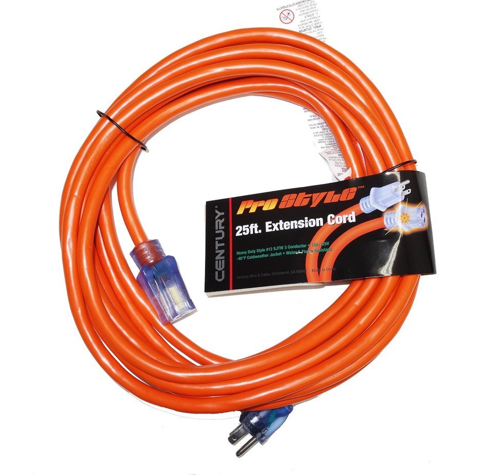 ProStyle 12 Gauge SJTW 3 Conductor 25 Foot Extension Cord With Lighted Ends - Orange N2