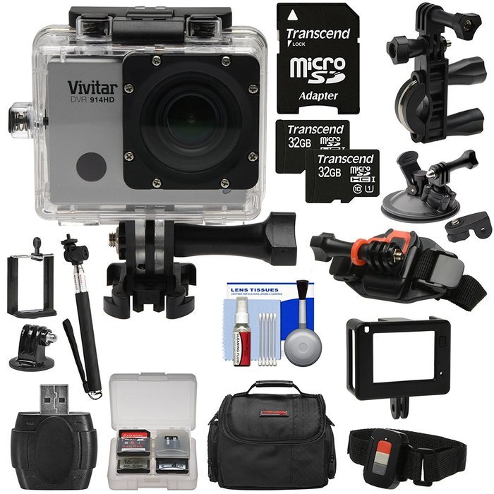 Vivitar DVR914HD 1440p HD Wi-Fi Waterproof Action Video Camera Camcorder + Remote, Helmet, Bike & Suction Cup... N6