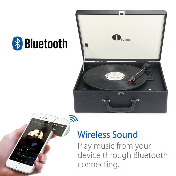 1byone Suit-case Style Turntable with Speaker, Bluetooth support and Vinyl-To-MP3 Recording, Belt Driven Record... N2