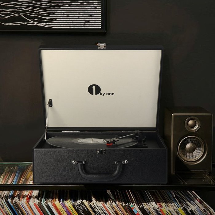 1byone Suit-case Style Turntable with Speaker, Bluetooth support and Vinyl-To-MP3 Recording, Belt Driven Record... N3