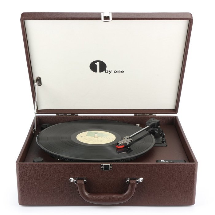 1byone Suit-case Style Turntable with Speaker, Bluetooth support and Vinyl-To-MP3 Recording, Belt Driven Record... N4