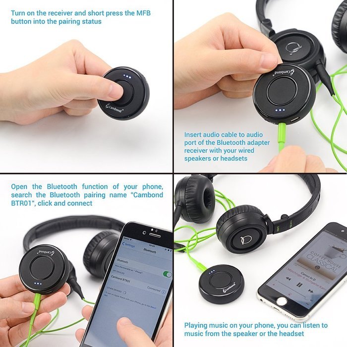 Bluetooth Receiver, Cambond Portable Music Receiver Bluetooth Wireless Audio Adapter Pair with Bluetooth Enabled... N16