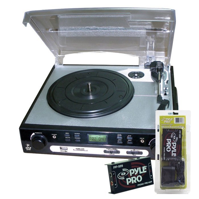 Pyle Turntable Record Player and Pre-Amplifier Package - PLTTB9U USB Turntable with direct-to-digital USB/SD Card...