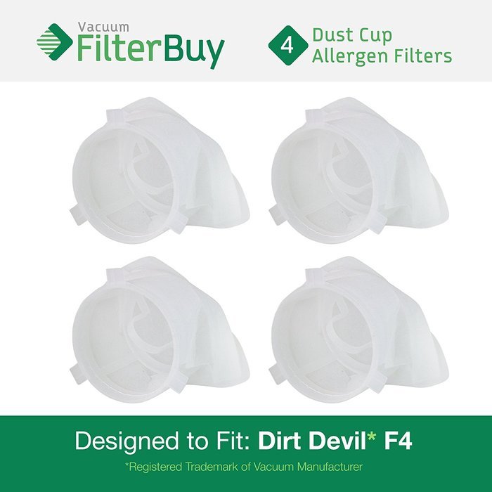 4 - Dirt Devil F4 Dust Cup Replacement Filters, Part # 1MB1960B00, 2ME1950001, 3ME1950001. Designed by FilterBuy...