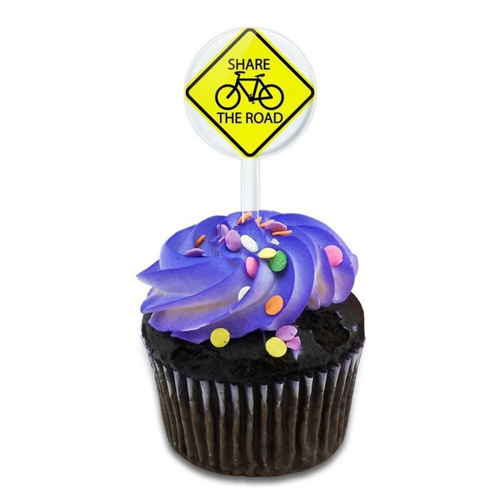 Share The Road Bicycle Basic Yellow Sign Cake Cupcake Toppers Picks Set