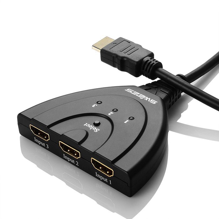 HDMI Switch, Swees 3 Port HDMI Switcher 3D Ready / Full HD 1080p - flexible 3 port switch | 3 x IN / 1 x OUT |... N2