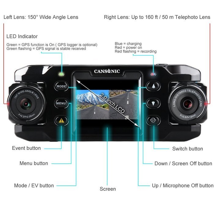 Cansonic&reg; UltraDV888TM Dash Cam, Sport & Car Camera DVR Dashboard, Digital Driving Video Recorder with Full HD... N7