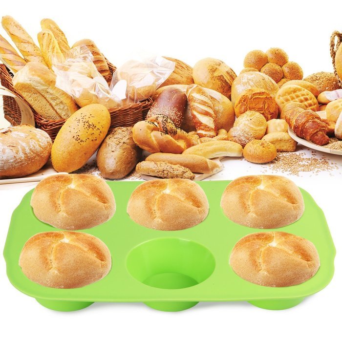Yilove 6 Cup Silicone Muffin Pan,Set of 2 (Coffee brown and Lemon green) N6