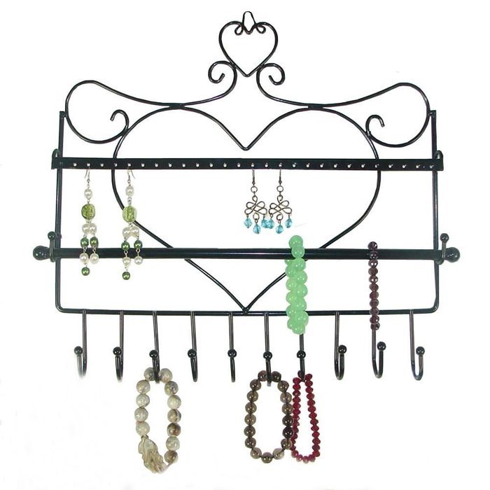 Bathroom Wall Mount Jewelry Organizer Hanging Earring Holder Necklace Bracelets Display Bar Stand Rack (black)