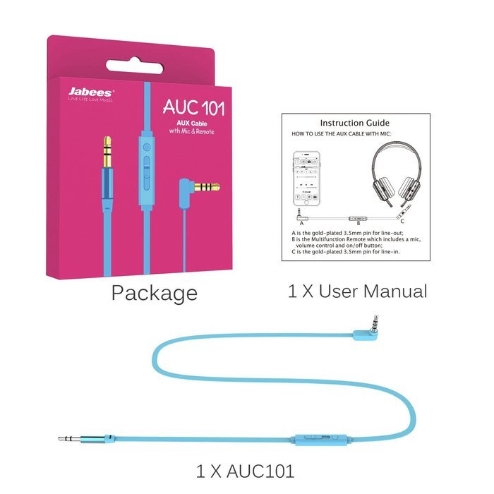 Jabees AUC101 3 Feet 3.5mm Male to 3.5mm Male Stereo AUX Replacement Headphone Audio Cable with In-Line Remote... N2