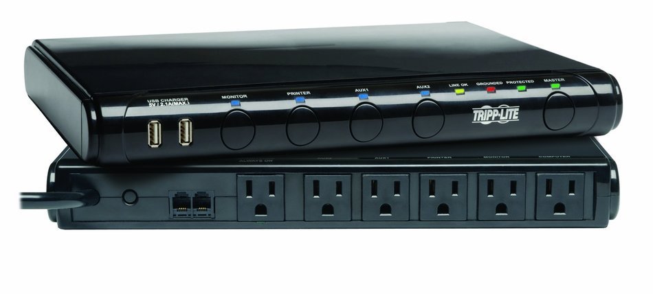 Tripp Lite Isobar 6 Outlet Under-Monitor Surge Protector, Dual USB Charging Ports, 8 ft. Cord, & $100K INSURANCE...