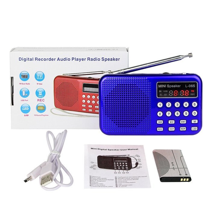 TIVDIO L-065 Pocket Digital FM Radio with REC Recorder MP3 Player Speaker Micro SD T-Flash Card with Flashlight...