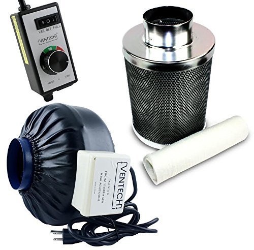 VenTech VT IF4+CF4-B Inline Exhaust Blower Fan with Carbon Filter and Variable Speed Controller, 190 CFM, 4"
