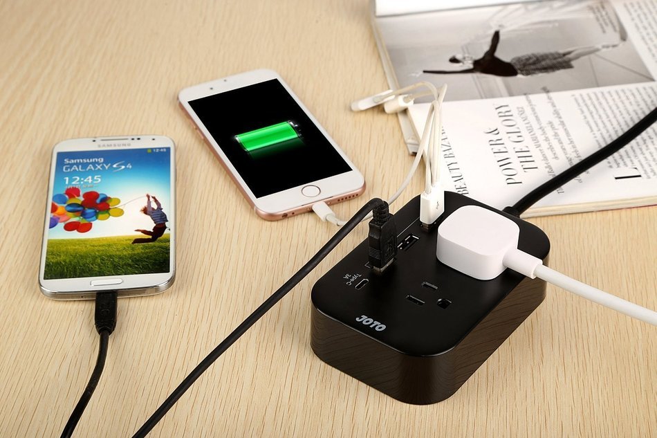 JOTO 2 Outlet Surge Protector Power Strip with USB Smart Charger (4 Port,5V 7.4A),with Type C Charging Port, 6.6ft... N4