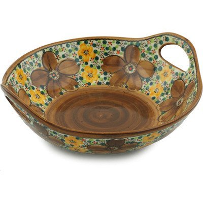Polish Pottery Bowl with Handles 10-inch UNIKAT N3
