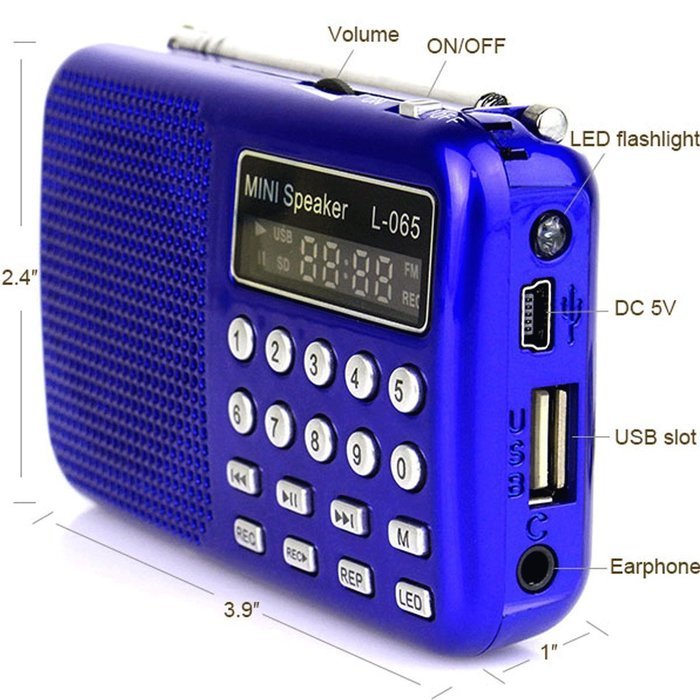 TIVDIO L-065 Pocket Digital FM Radio with REC Recorder MP3 Player Speaker Micro SD T-Flash Card with Flashlight... N3