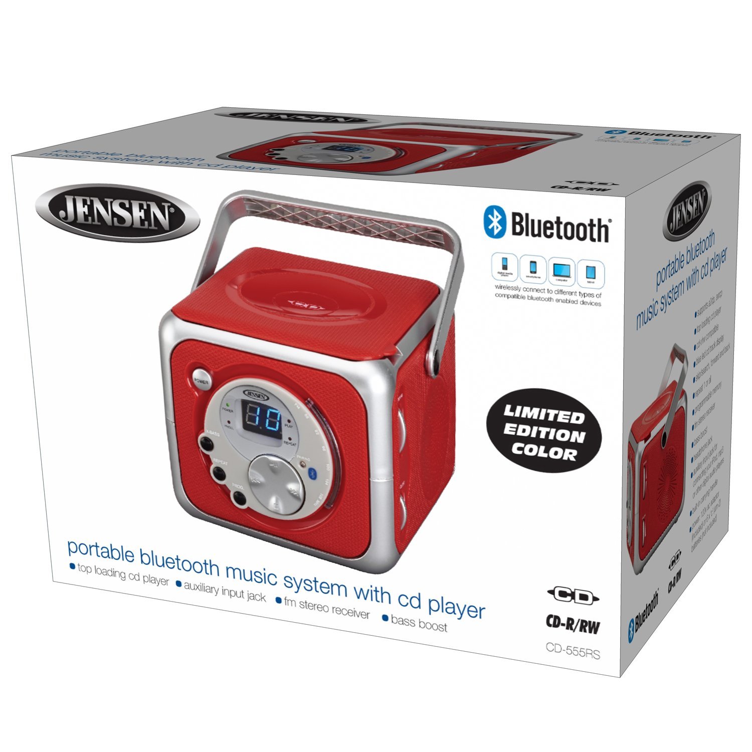 Jensen Cd Red Limited Edtion Portable Bluetooth Music System With