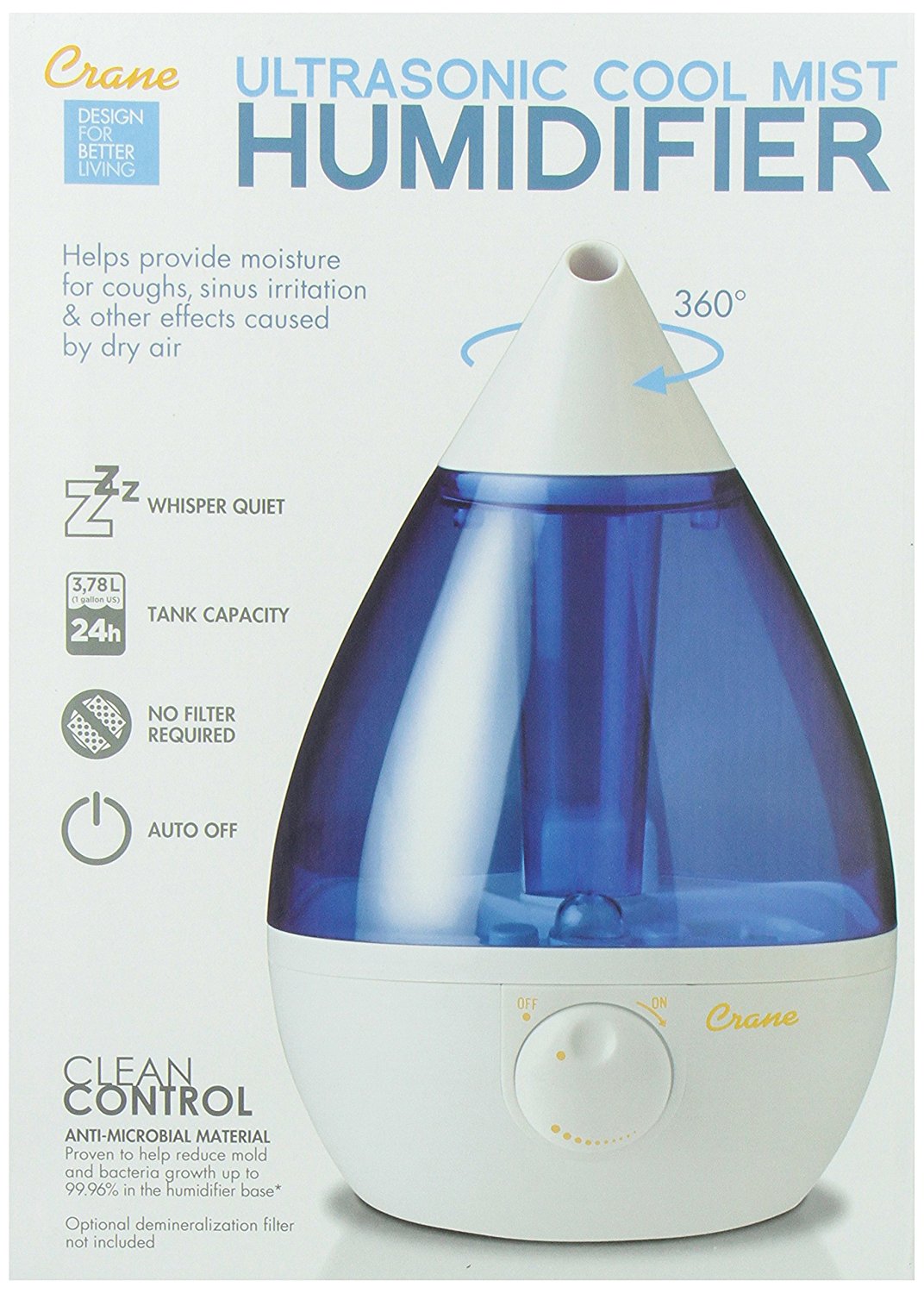 Crane Drop Shape Ultrasonic Cool Mist Humidifier With 2.3 Gallon Output ...