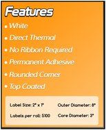 3 Inch Core - 2 x 1 Zebra Compatible Direct Thermal Labels 2 Rolls for Zebra Industrial Printer S4M Z4M 105SE...