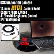 USB Endoscope Borescope Inspection 4 LED Waterproof Metal Camera 5M/16 Ft Cable