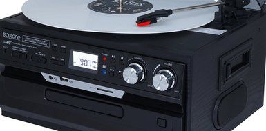 7-in-1 Boytone BT-21DJB-C 3 Speed Turntable 33/45/78 Rpm, Belt Drive, CD, Cassette Player AM/FM/ USB/SD Slot,...
